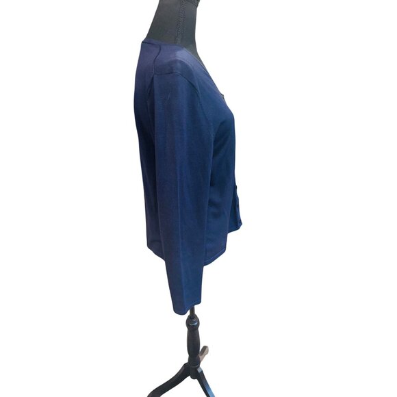 Pendleton Navy Blue Silk Blend Button-Up Cardigan Sweater M Preppy Minimalist - Picture 3 of 8